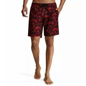 TALLIA Mens Black Red Floral Print Swim Trunks Shorts M Elastic Waist Pants